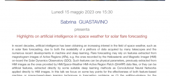 poster: Sabrina Guastavino present "Highlights on artificial intelligence in space weather for solar flare forecasting"